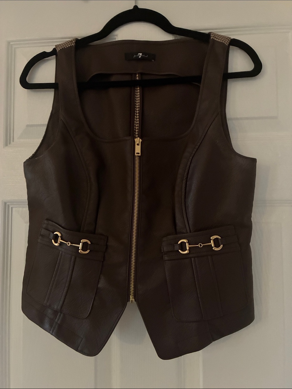 7 For All Mankind Faux Leather Zip Front Vest with Gold Hardware